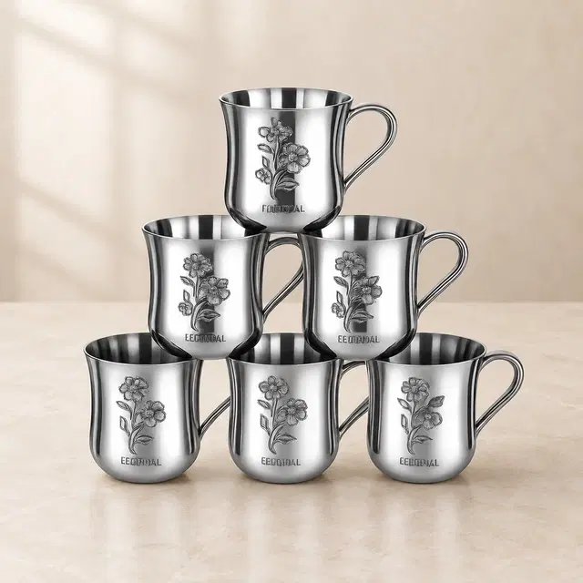 LEROYAL Stainles Steel Tea Cup, Pack of 6, Silver