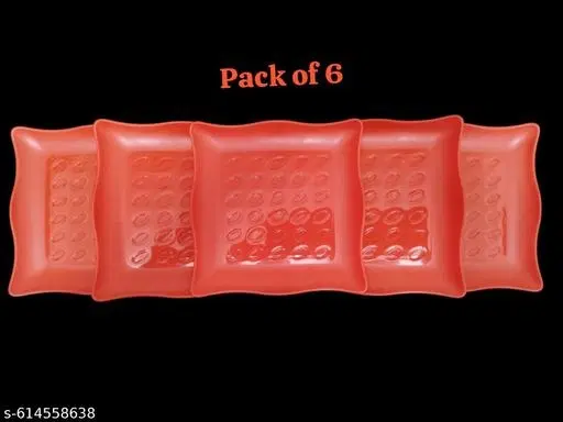 Plastic Plates for Kitchen, Red, Pack of 6