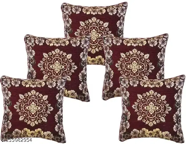 Premium Cotton Cushion Cover, 16x16 inch, Multicolor, Set of 5, A-36
