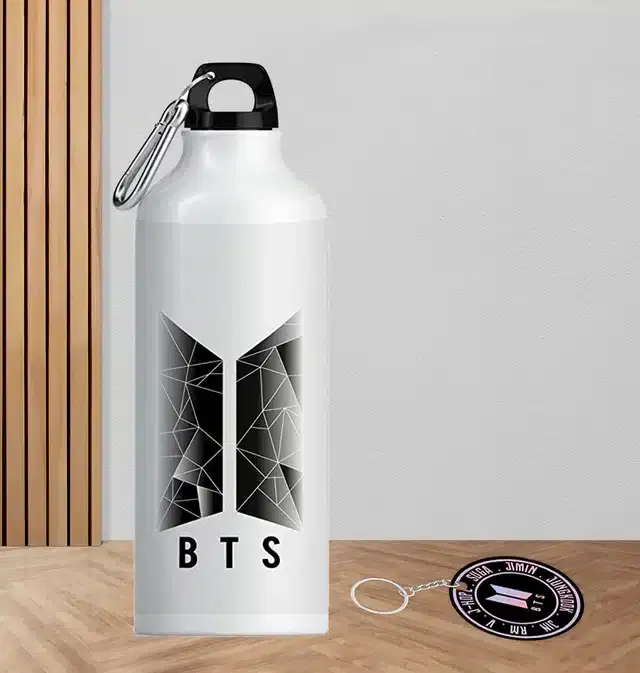 BTS Army Logo Aluminium Printed Sipper Bottle with Keychain, Pack of 2, Multicolor, 750 ml, Gt-121