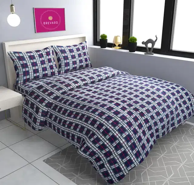 Fleece Printed Double Bedsheet with Two Pillow Covers, Blue, 90x100 Inches