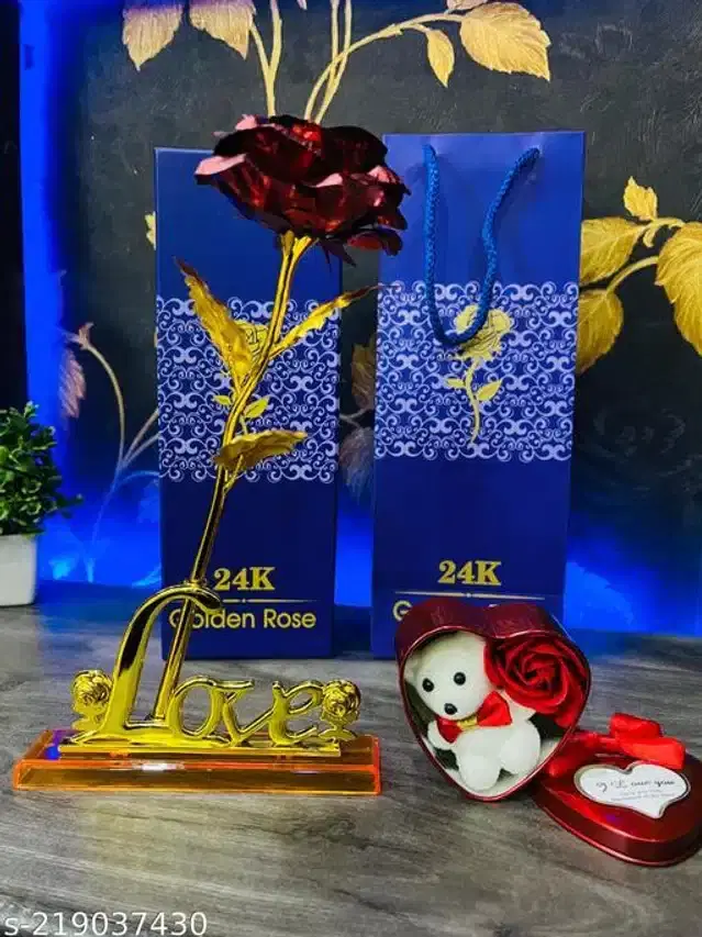 Heart Shape Gift Box With Teddy & Rose, Red