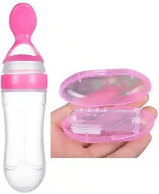 Silicone Food Feeder with Finger Brush for Kids, Multicolor, Set of 2