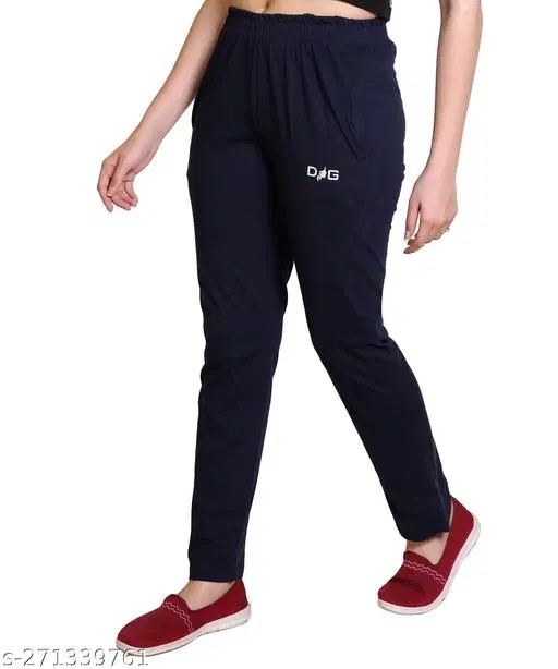 Cotton Blend Pyjama for Women (Navy Blue, M)