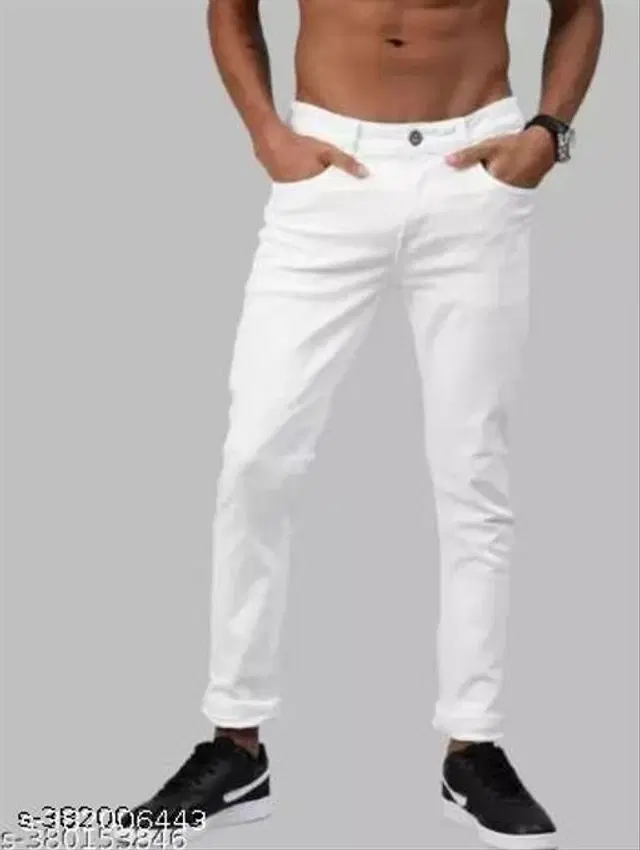 Denim Slim Fit Jeans for Men (White, 28)