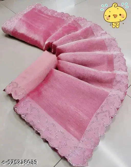 Chanderi Silk Embellished Saree For Women, Pink