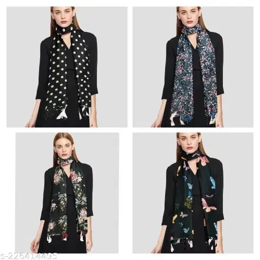 Chiffon Printed Scarves for Women, Multicolor, Pack of 4