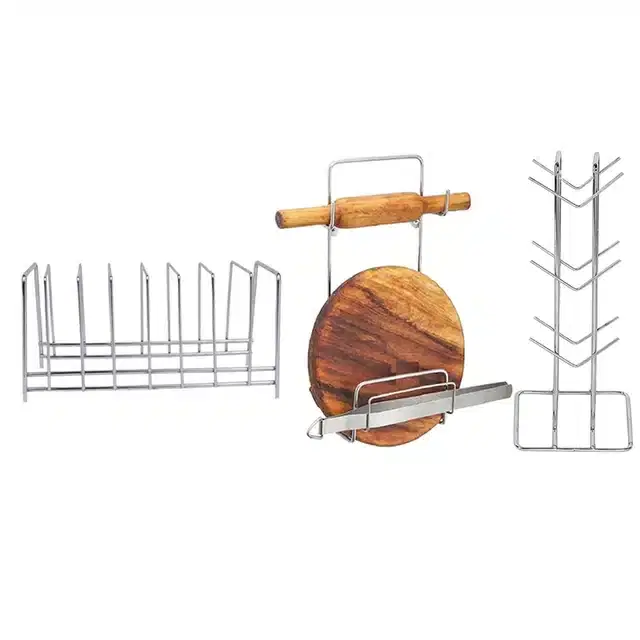 Oc9 Stainless Steel Chakla Belan Stand & Cup Stand & Plate Stand For Kitchen, Oc-243