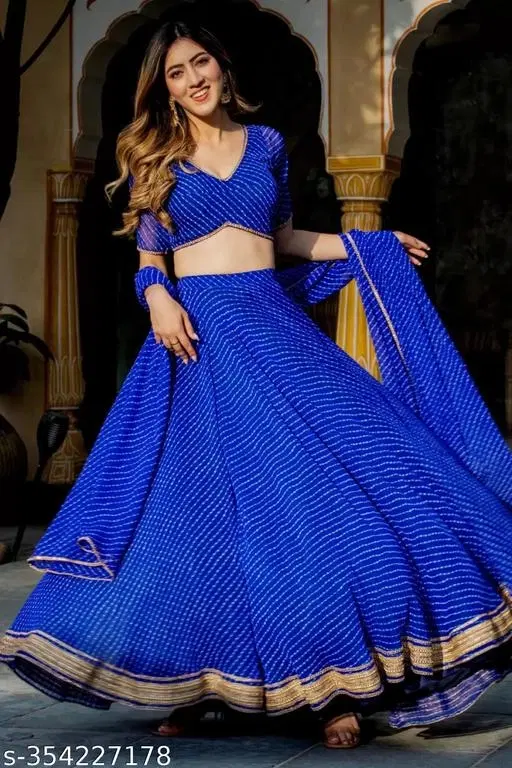Lehenga Choli for Women (Blue, Semi Stitched)