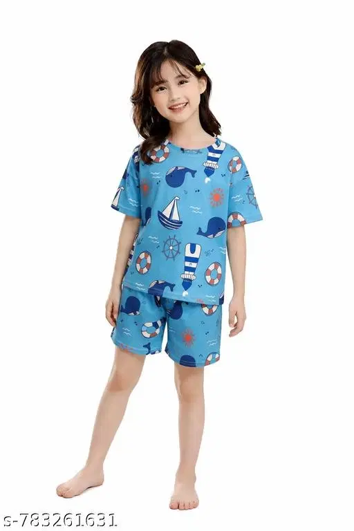 Night Suit for Girls (Blue, 11-12 Years)