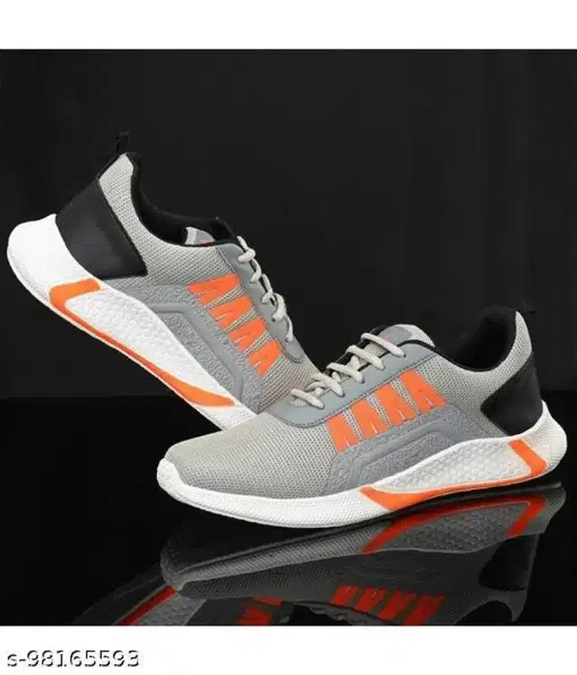 Casual Shoes for Men (Grey & Orange, 9)
