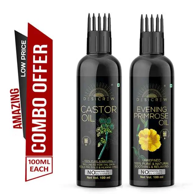 Desi Crew Cold Pressed Pure Castor Oil & Primrose Oil, Pack Of 2, 100 ml, KGE-148
