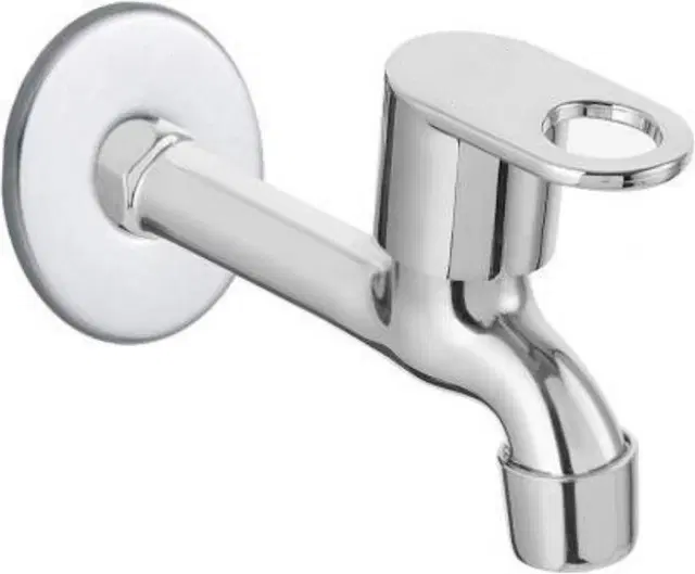 Stainless Steel Long Body Bib Cock Tap with Wall Flange, Silver, Set of 1