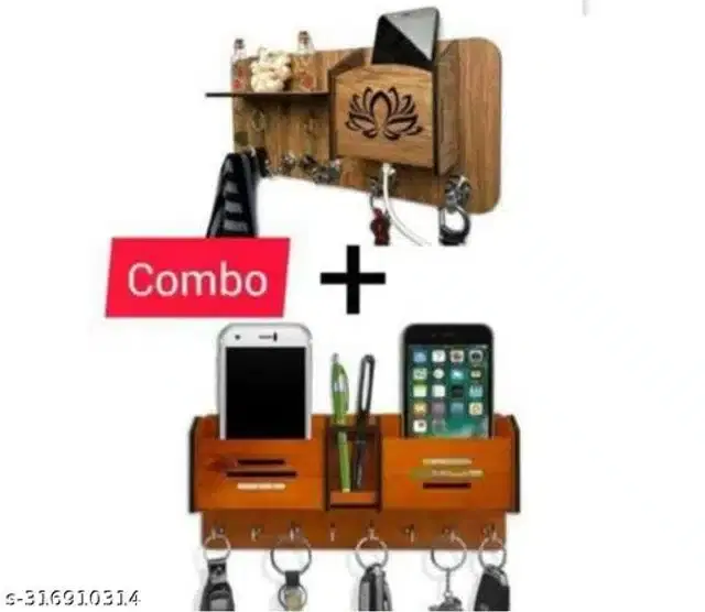 Wooden Key Holder, Brown, Pack of 2