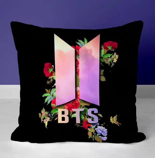 BTS Signature Printed Cushion Cover, Multicolor, 12X12 Inch, Gt-007