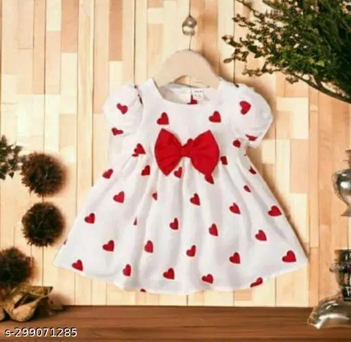 Rayon Frock for Girls (White, 0-6 Months)