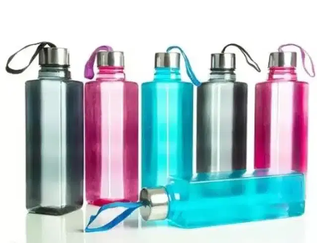 Plastic Square Water Bottle Set, Pack of 6, 1000 ml, Multicolor
