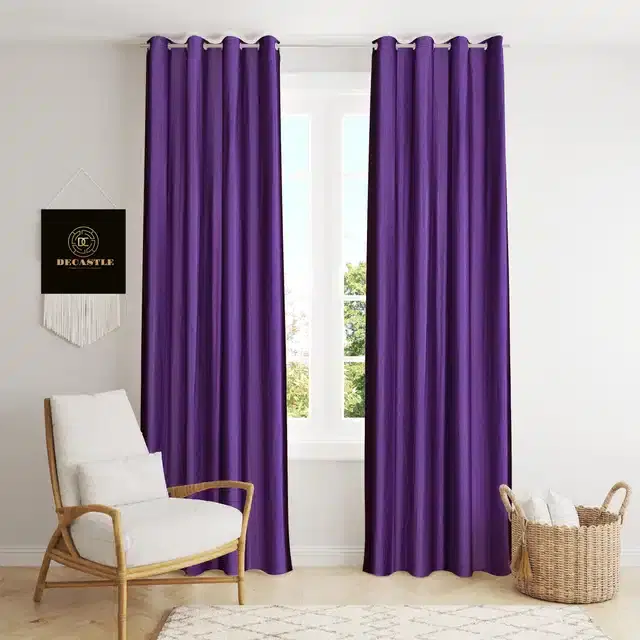 Polyester Curtains for Window & Door, Purple, 5 feet, Pack of 2