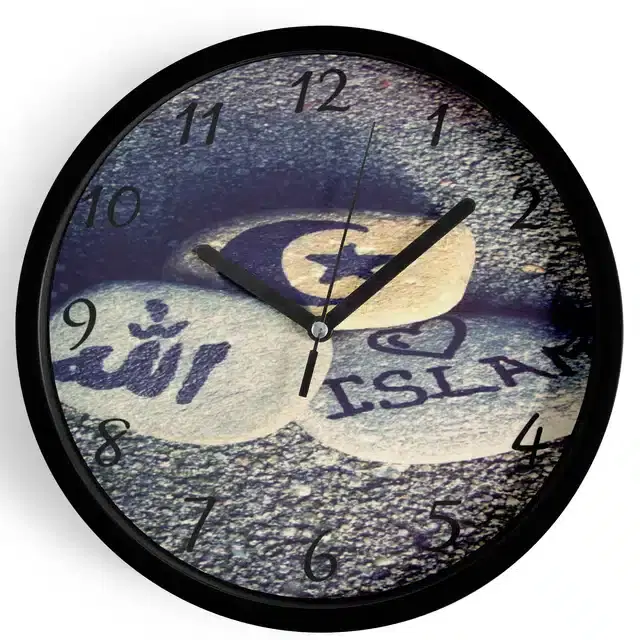 Plastic Islamic Allah Printed Wall Clock, Multicolor, 10x10 Inches