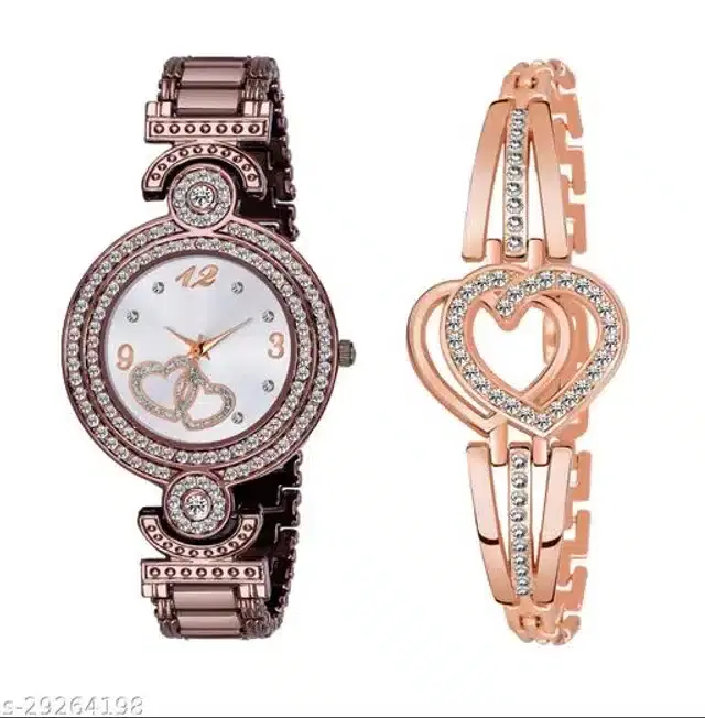 Analog Watch with Bracelet for Women, Set of 2 (Multicolor)