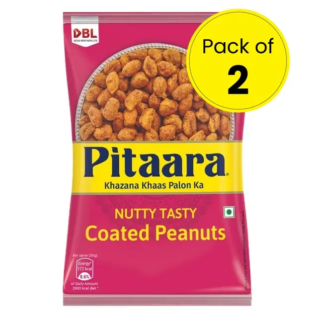 Pitaara Nutty Tasty Coated Peanuts 2x180 g (Pack of 2)
