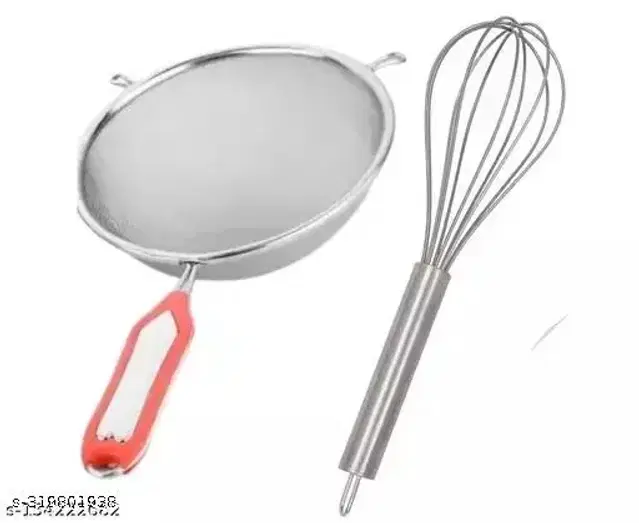 Stainless Steel Whisk with Soup Strainer, Silver, Set of 2