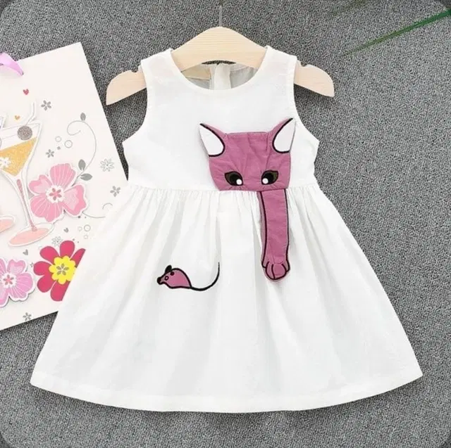 Rayon Printed Dresses for Girls, White (6-12 Months)