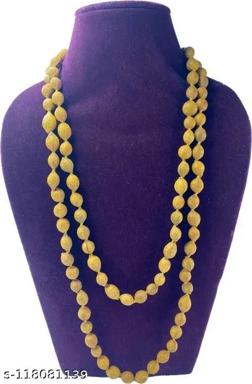 Haldi Mala Turmeric Rosary Wood Necklace Set for Men (Yellow)