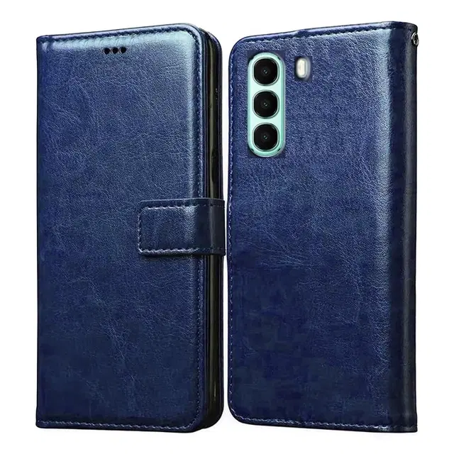 Artificial Leather Flip Cover For Itel A95 5G / Itel_A671N, Blue
