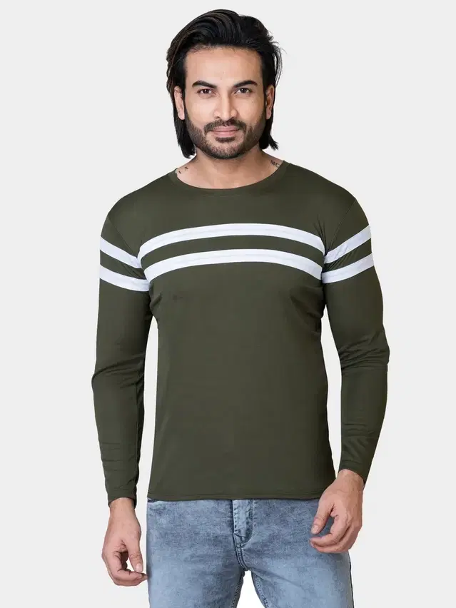Cotton Blend Round Neck T-shirt for Men, Olive (XS)
