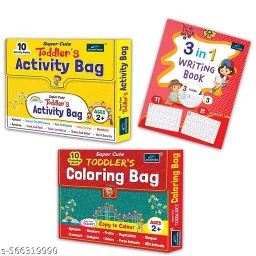 Super Cute Toddlers Activity Bag + Coloring Bag + 3 in One Writing Book (Set of 3) – Fun Multi-Skill Writing Practice Kit for Toddlers with Engaging Activities