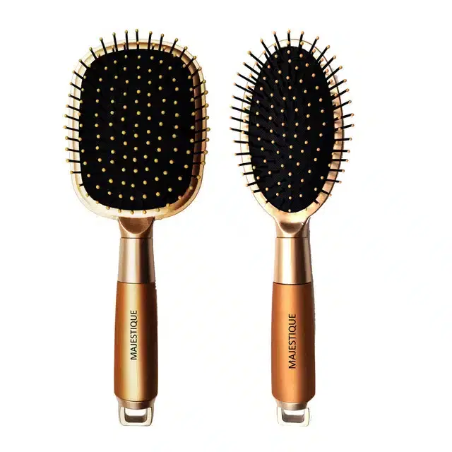 Majestique Premium Golden Series Flat Hair Brush Refresh and Extend Paddle Detangler for All Hair, Combo of 2, B-45