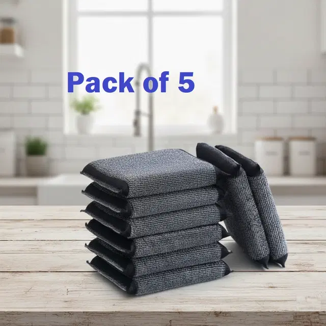 Stainless Steel Scrub Pad, Black, Pack of 5
