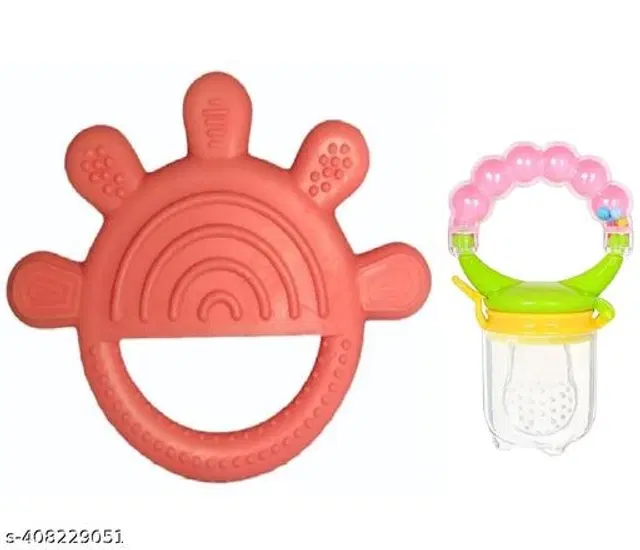 Teether with Fruit Nibbler for Baby, Multicolor, Set of 2