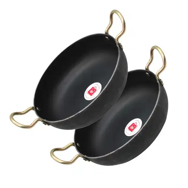 Deep Bottom Frying Pan, Pack of 2, Black, 1200 ml
