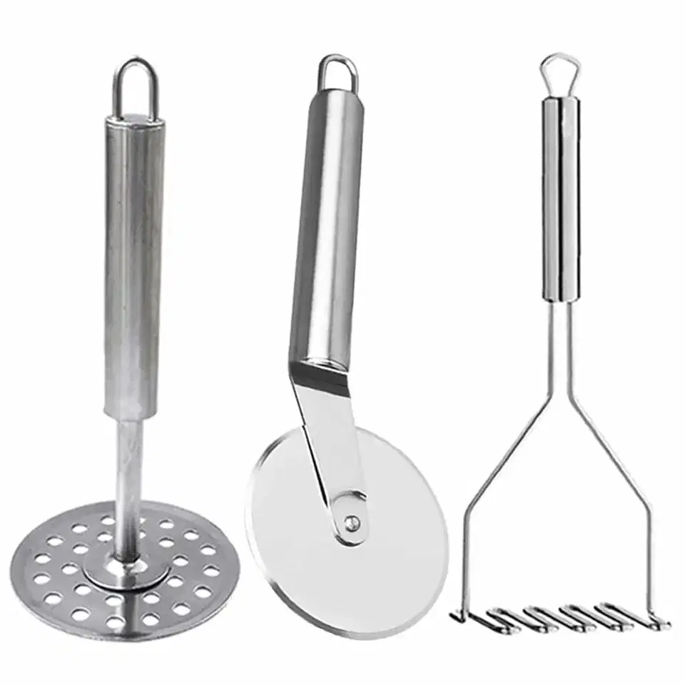 Oc9 Stainless Steel Pizza Cutter & Potato Masher For Kitchen Tool Set, Pack Of 2, Oc-198