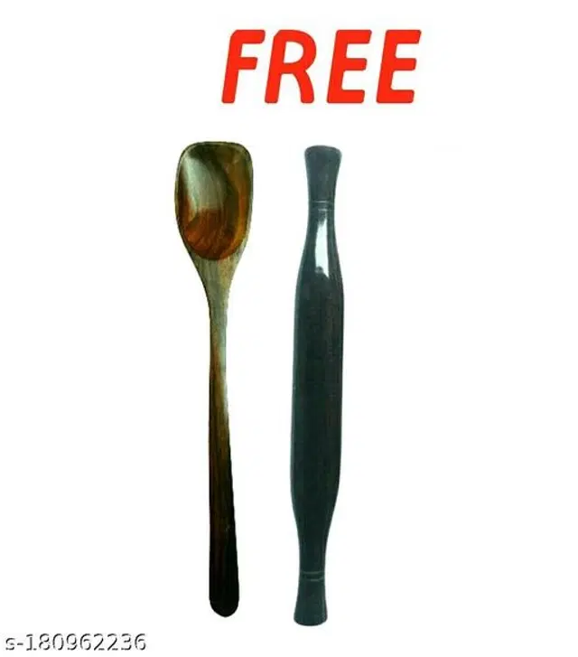Wooden Serving Spoon with Rolling Pin, Black & Brown, Set of 2