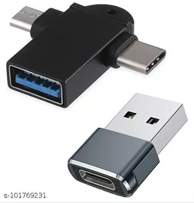 2 In 1 Type C & Micro OTG Male to USB A 3.0 Female, Black, Set of 2