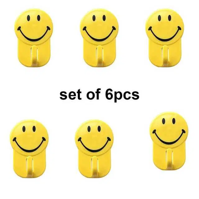 Plastic Self-Adhesive Smiley Face Hooks 1 Kg Load Capacity, 6 Pc, Yellow, R-244