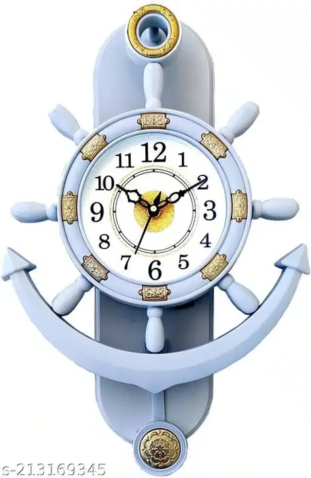 Plastic Analog Wall Clock, Sky Blue & White