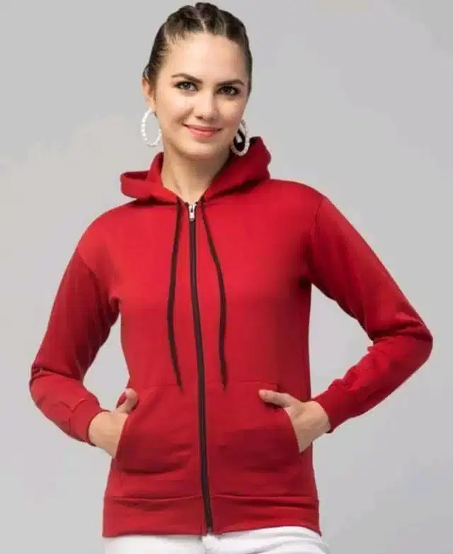 Fleece Hooded Sweatshirt for Women (Red, S)