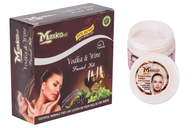 Maxico Herbs Vodka & Wine Facial Kit with Coffee Under Eye Cream, Pack of 2
