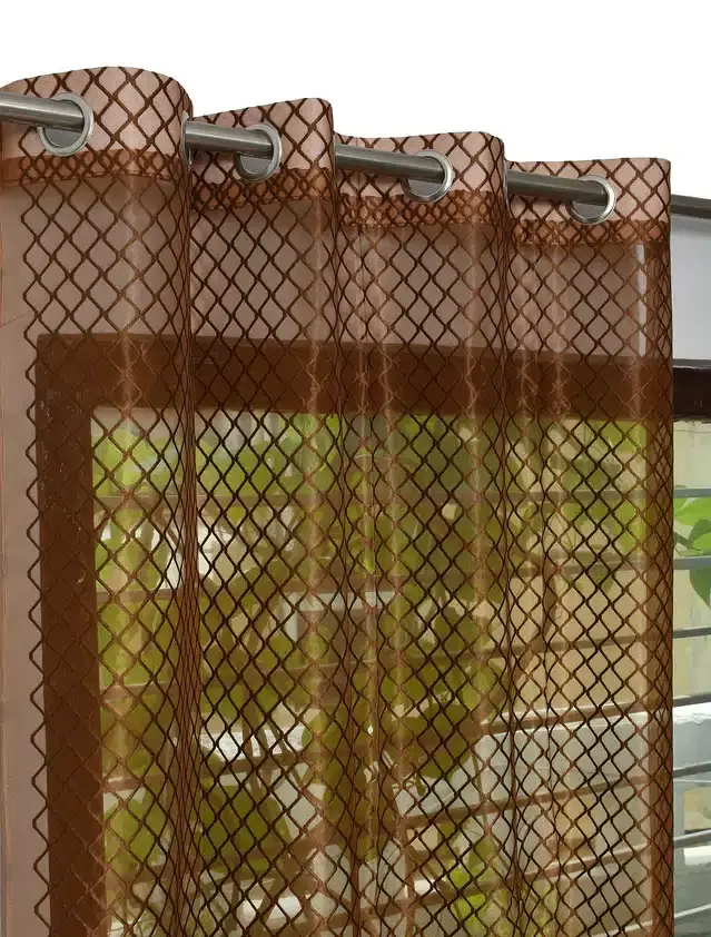 Netted Window & Door Curtains, Pack of 2, Brown, 5 feet