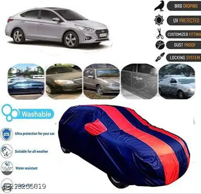 Taffeta Waterproof Car Cover for Hyundai Fluidic Verna, Multicolor