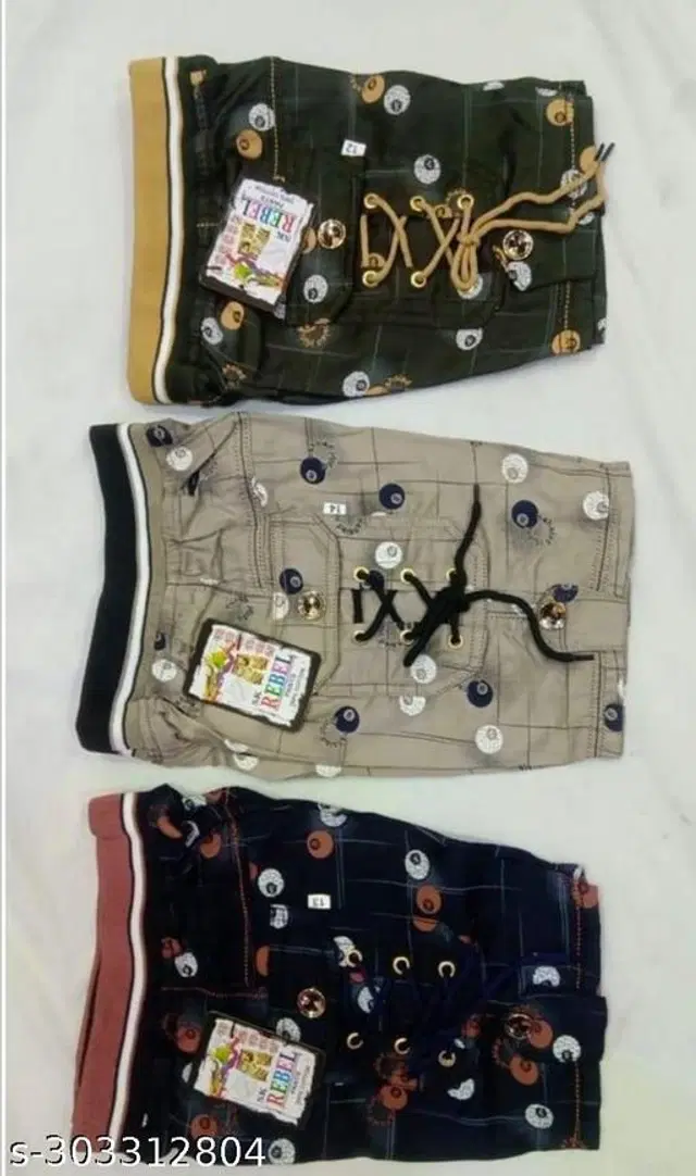Cotton Capris for Boys, Pack of 3 (Multicolor, 9-12 Months)