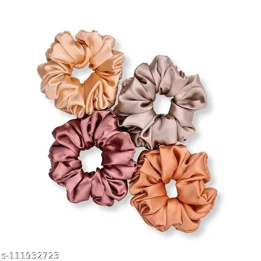 Casual Scrunchies for Women, Pack of 4 (Brown)