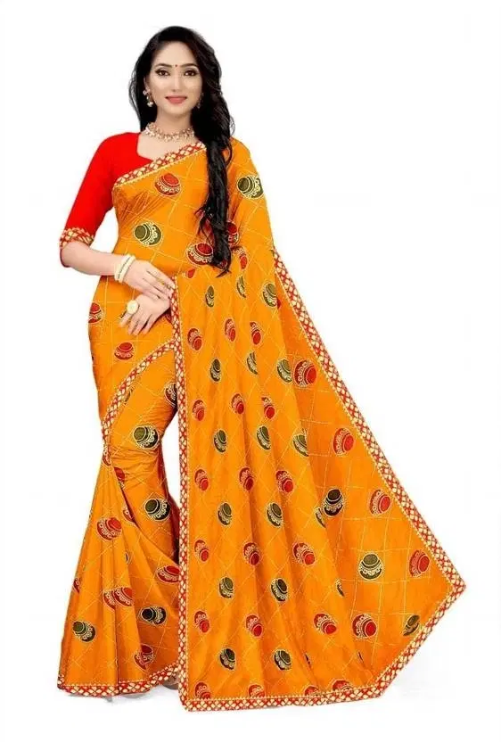 Georgette Embroidered Saree for Women, Yellow