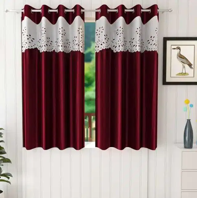 Window Curtain, Pack of 2, Maroon, 4X5 Feet