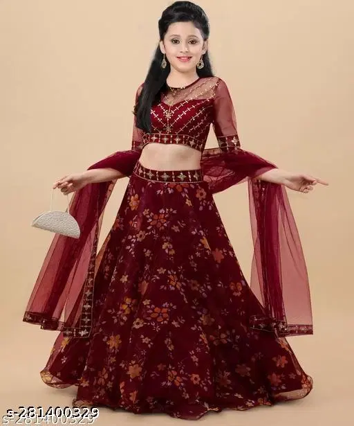 Lehenga Choli for Girls (Maroon, 6-7 Years)
