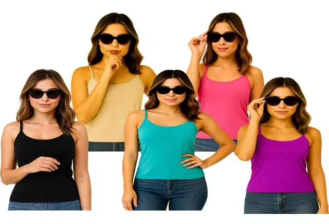 Cotton Solid Camisole for Women, Multicolour, Pack of 5 (XS)